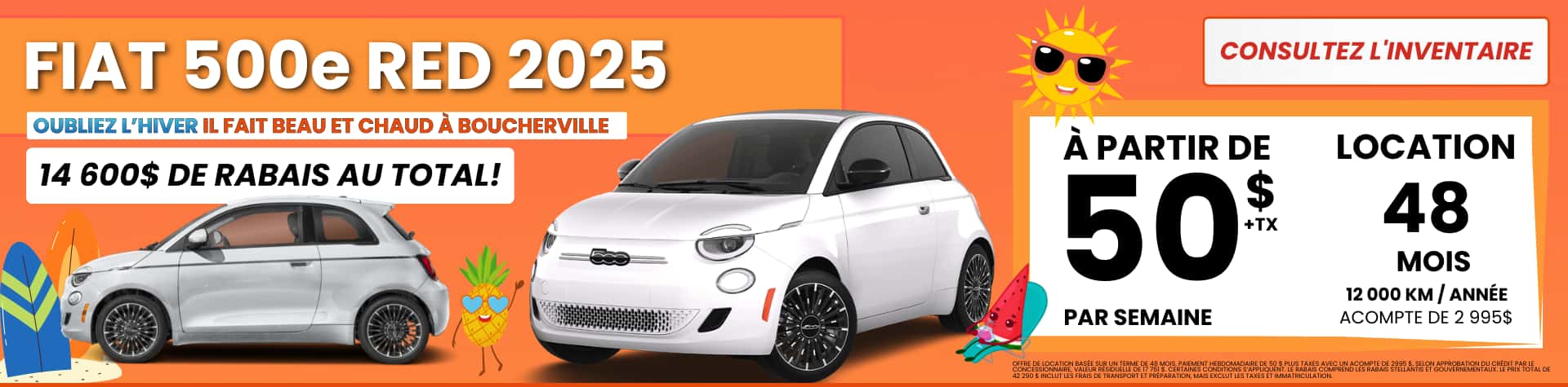 Fiat 500e oubliez l'hiver , il fait beau et chaud à Boucherville.