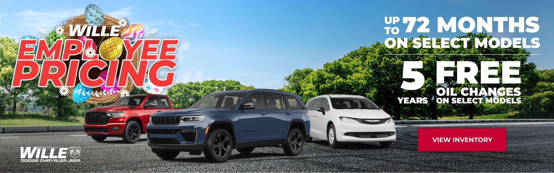 Willie Dodge Employee Pricing 5 free oil changes on select models up to 72 months on select models