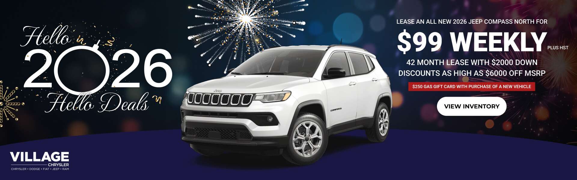 2026 Holiday Deals with a white Jeep car