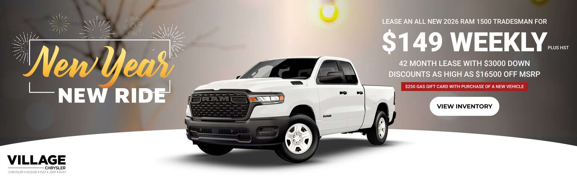 New year new ride offer with a white Ram truck