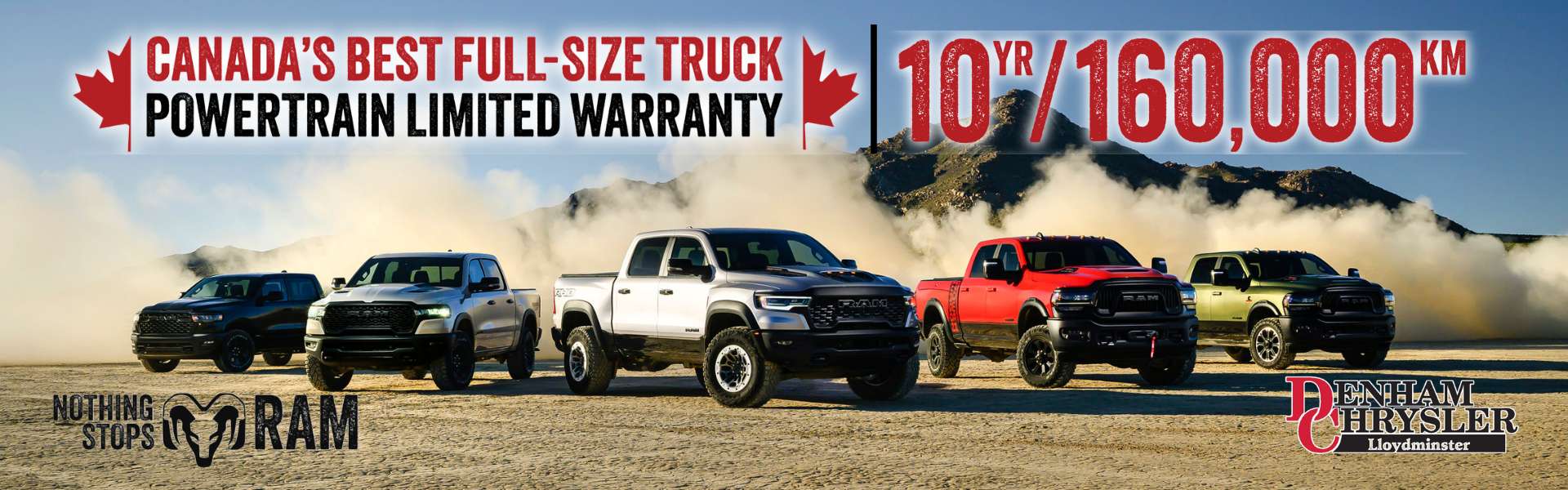 images of RAM trucks to promote the RAM truck line and warranty.