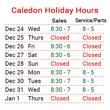 Caledon Holiday Hours