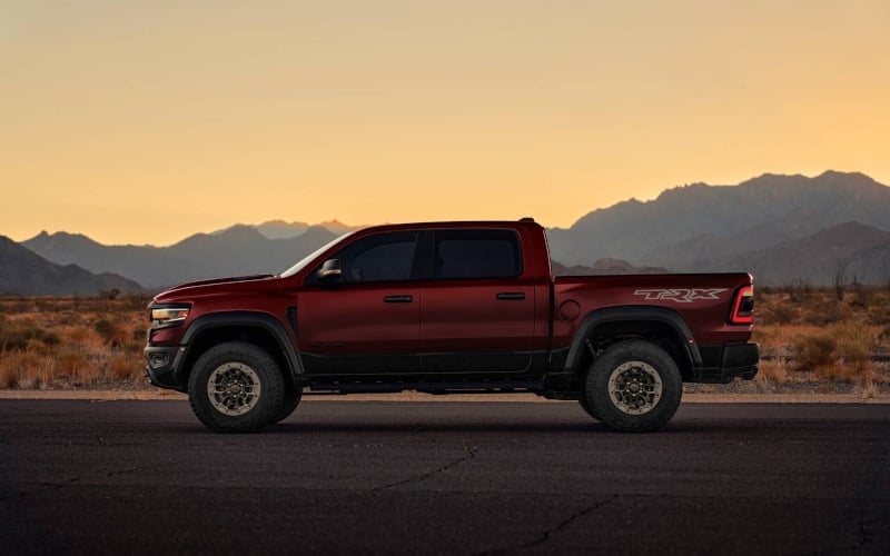 RAM 1500 TRX in the desert, driver’s side view