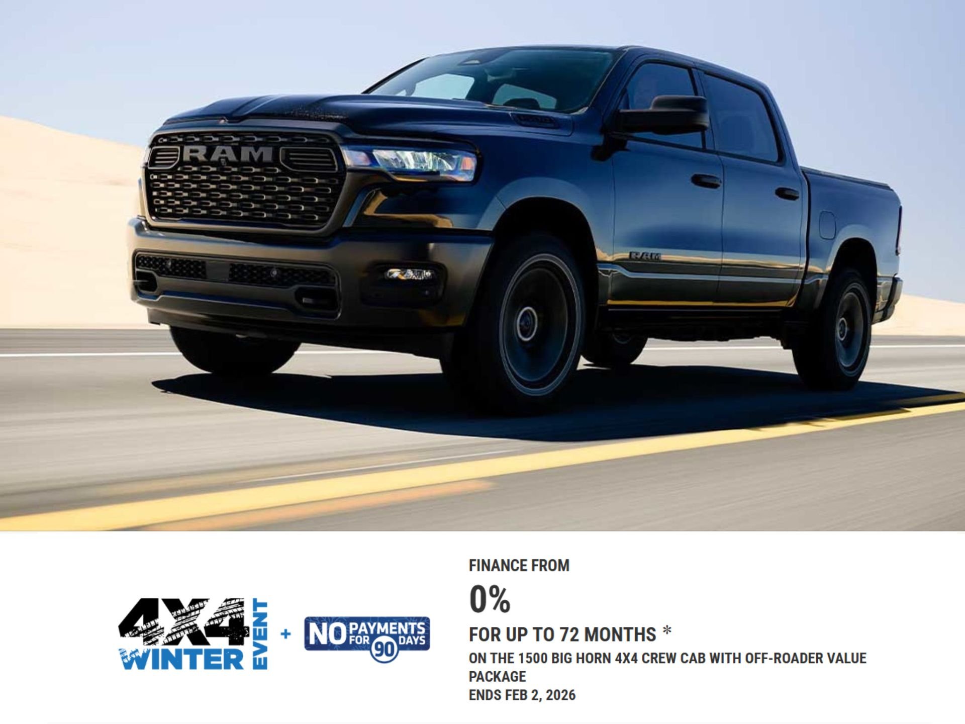Stay warm and drive happy with the 4x4 Winter Event at Unique Chrysler Jeep Dodge Ram! We’re kicking off 2026 with massive incentives to help you get behind the wheel of a brand-new vehicle.

Whether you need the rugged capability of a Ram truck, the luxury of a Jeep, or the family-ready versatility of a Chrysler Pacifica, we have the perfect offer for you.

❄️ Current Incentive Highlights:
Jeep Grand Cherokee Summit: Experience peak luxury with 0% financing for up to 72 months (OAC).

Ram 1500 Big Horn 4x4: Get the Crew Cab with the Off-Roader Value Package at 0% financing for up to 72 months (OAC).

Dodge Durango: Muscular performance with up to $9,500 in total incentives.

Chrysler Pacifica: Proudly assembled in Canada! Take home the ultimate family minivan with 0% financing for up to 72 months on most models (OAC).

Bonus Offer: Enjoy NO PAYMENTS for 90 days on select models when you finance through Stellantis Financial Services!

These offers are valid until February 2, 2026. Don’t wait—visit us today to find your next ride!